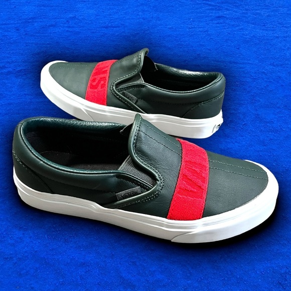 Vans Shoes - (7.5) Vans Slip On Skateboarding Red Black Low Top Leather